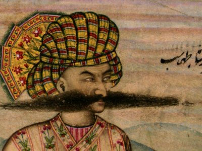 Album of Persian and Indian calligraphy and paintings, Detail of a portrait of Shāh Ṭahmasp, Walters Manuscript W.668, fol.4b detail