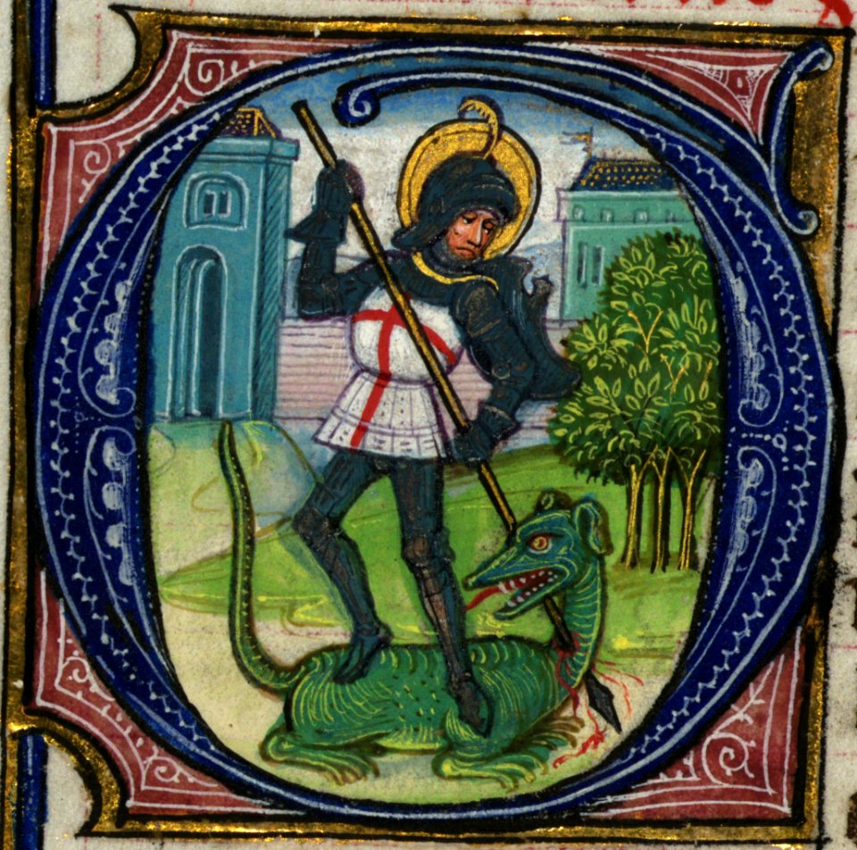 Illuminated Manuscript, Book of Hours, St. George, Walters Manuscript W.168, fol. 217v detail