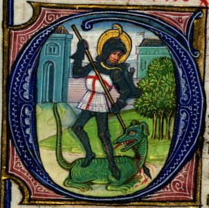 Illuminated Manuscript, Book of Hours, St. George, Walters Manuscript W.168, fol. 217v detail. Free illustration for personal and commercial use.