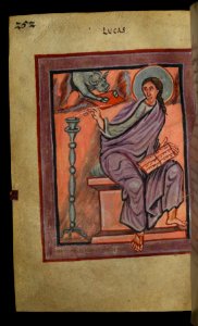 Illuminated Manuscript, Gospels of Freising, Evangelist Portrait of Luke, Walters Art Museum Ms. W.4, fol. 126v. Free illustration for personal and commercial use.