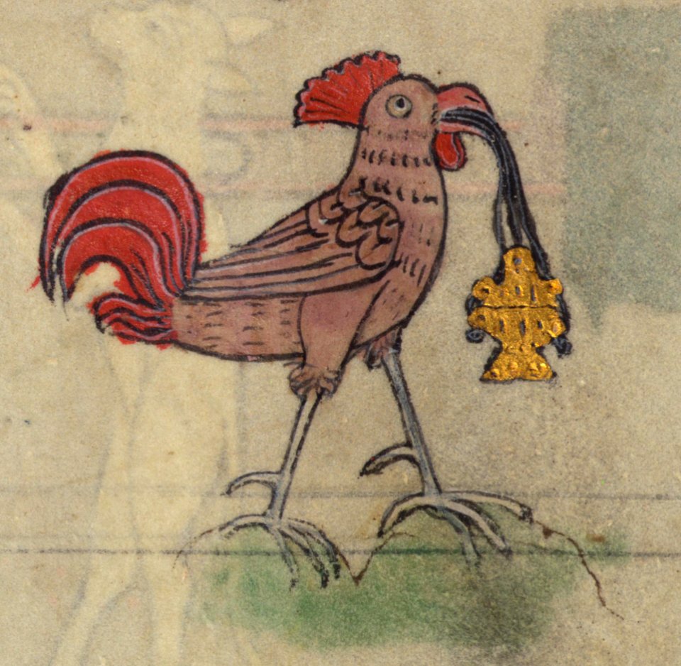 Book of Hours, Cock swinging a censer, Walters Manuscript W.102, fol. 77v detail