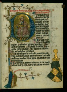 Illuminated Manuscript, Duke Albrecht's Table of Christian Faith (Winter Part), The Trinity (Throne of Grace), with Albrecht of Bavaria, Walters Art Museum Ms. W.171, fol. 1r. Free illustration for personal and commercial use.