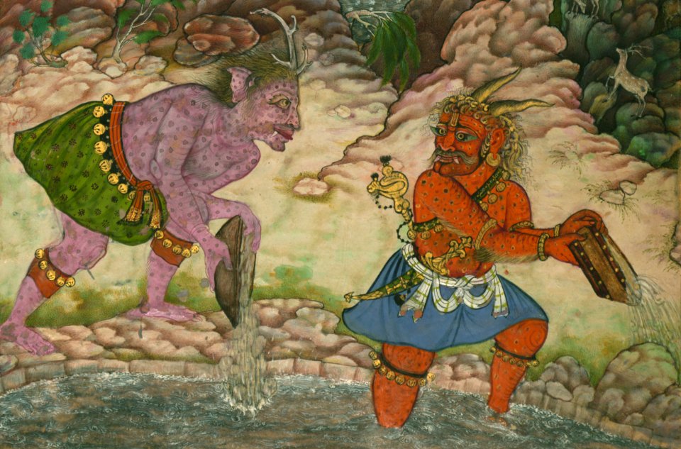 Five poems (quintet), King Solomon and two demons, Walters Manuscript W.624, fol. 94b detail