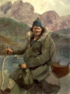 Sjøsamen Lars Olsen, Hamnvik av Hans Johan Frederik Berg aug. 1870. Norge