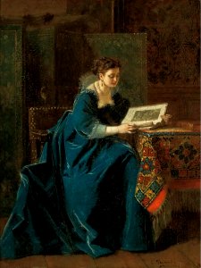 Charles François Pecrus - Woman Reading in a Interior
