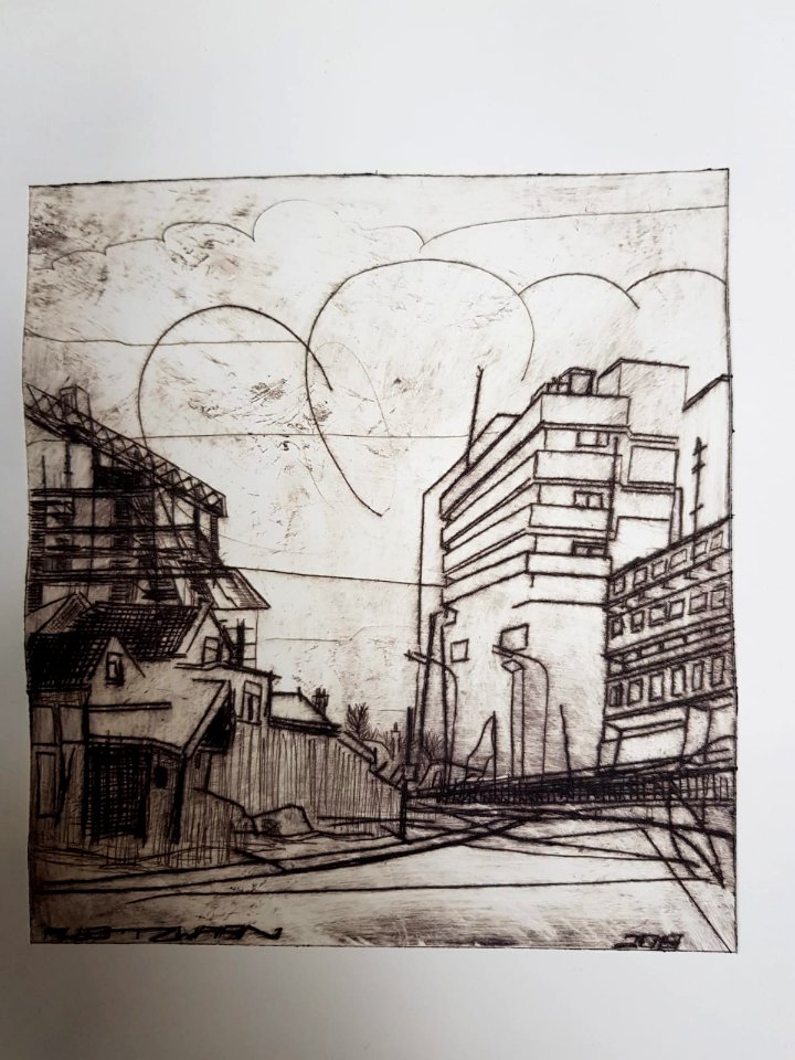 Cityscape, 2018. Drypoint € 100,-