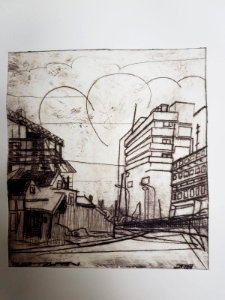 Cityscape, 2018. Drypoint € 100,-. Free illustration for personal and commercial use.