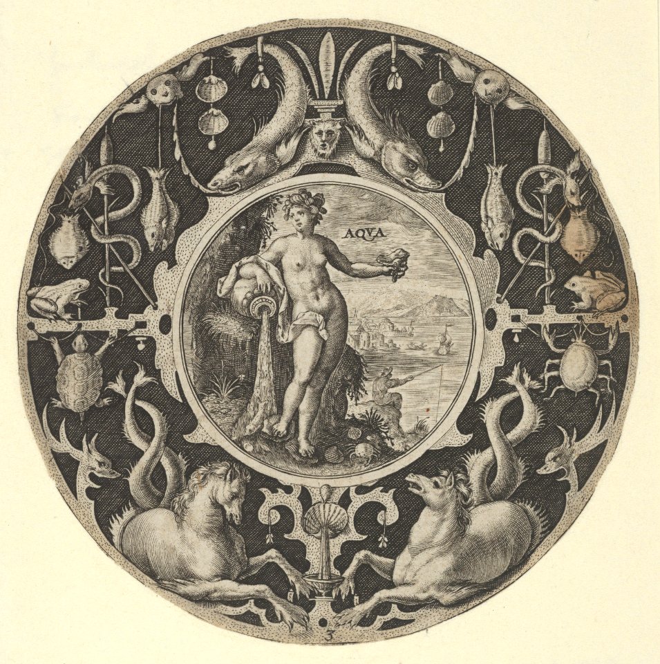 'Aqua' in a Decorative Border with Sea Creatures, from a Series of Circular Designs with the Four Elements MET DP837402