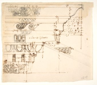 -Arch of Constantine-, cornice, elevation in profile, ornamental detailing (recto) blank (verso) MET DP810832