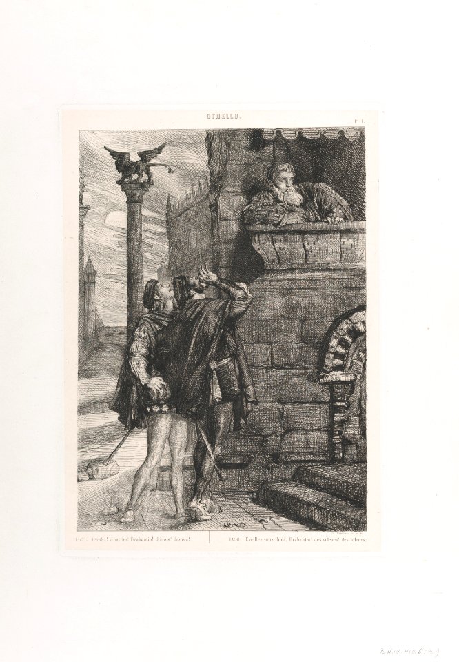 "Owake! what ho! Brabantio! thieves! thieves!"- plate 1 from Othello (Act 1, Scene 1) MET DP858696