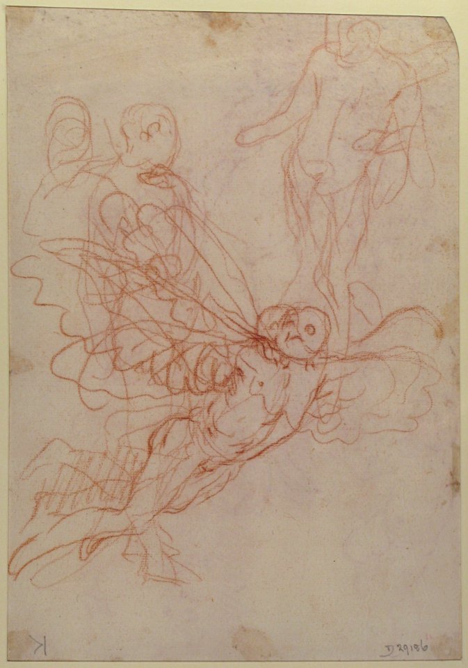 (R.)Figure Studies- Standing Nude Figure, Putti, and a Man's Head (V.) Figure Studies- A Flying and a Standing Man MET 67.95.2 VERSO