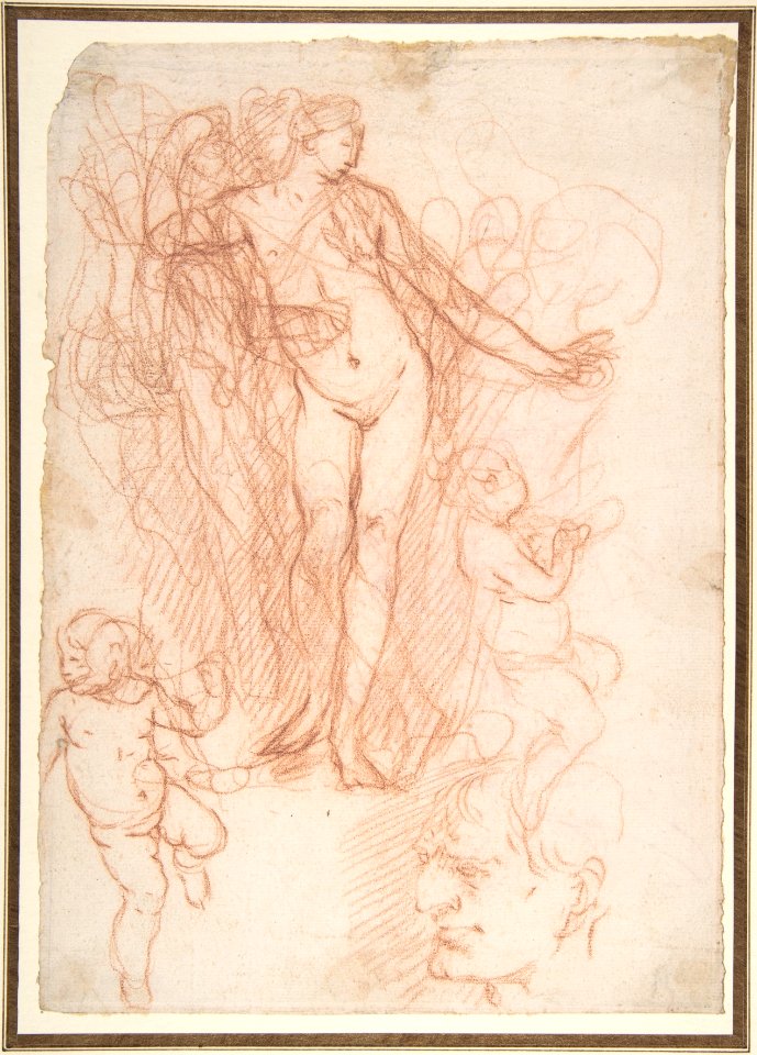 (R.)Figure Studies- Standing Nude Figure, Putti, and a Man's Head (V.) Figure Studies- A Flying and a Standing Man MET DP808251