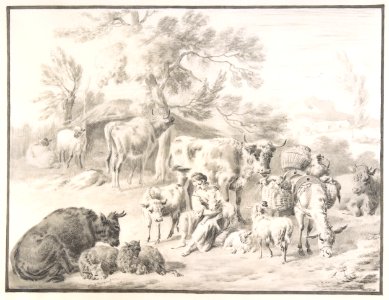A Herdswoman Seated Amongst Her Animals, with a Lamb in Her Arms MET DP800099