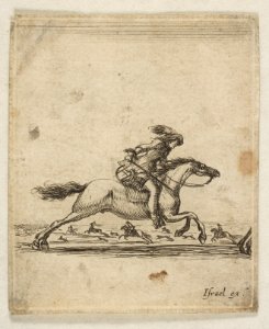 A horseman with sword in hand galloping towards the right, other horsemen galloping towards the left in the background, from 'Various cavalry exercises' (Diverses exercices de cavalerie) MET DP817567