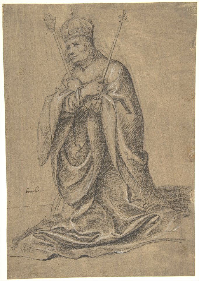 A Kneeling King of France Holding the Scepters of Royal Authority MET DP805447