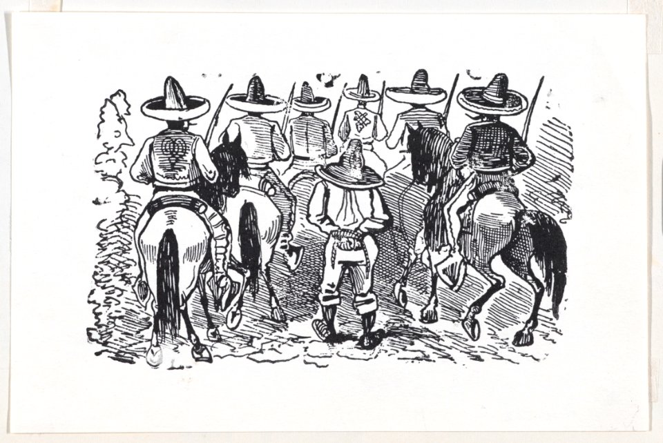 A group of Zapata followers on horseback from a broadside entitled 'Most wonderful miracle by the intercession of Our Most Blessed Lady of Perpetual Help worshipped in Cholula' MET DP869404