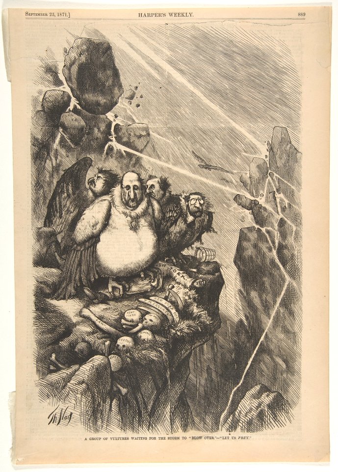 A Group of Vultures Waiting for the Storm to "Blow Over"–"Let Us Prey" (from Harper's Weekly) MET DP809646
