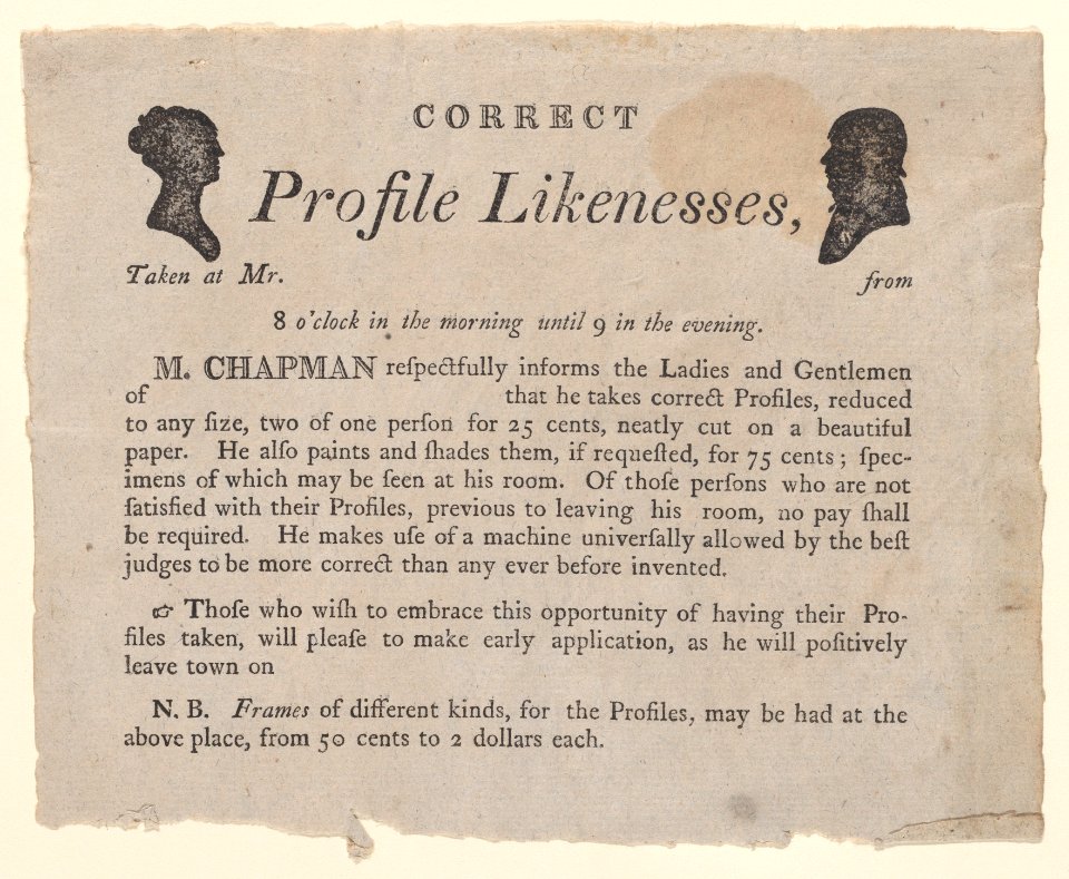 Advertisement for profile likenesses by Moses Chapman Met DP887370