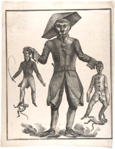 A Giant Monkey in Uniform Holding up Pierrot and a Man with a Whip MET DP808176