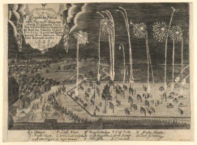 A faithful representation of the fireworks display presented by Johann Müller as proof of his Mastership, Johannis Schiessplatz, Nuremberg, 1659 MET DP855423