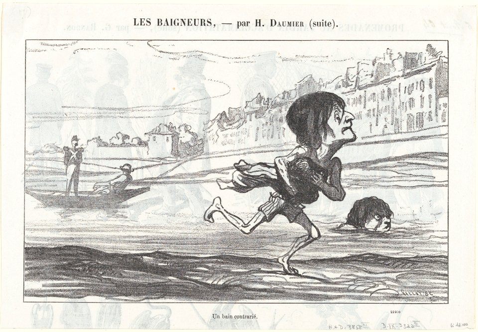 A forbidden swimming pleasure, from 'The bathers,' published in Le Petit Journal pour Rire, August 6, 1864 MET DP877303