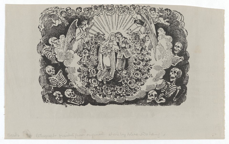 A female saint standing with a cavalier and surrounded by angels and skeletons MET DP869612