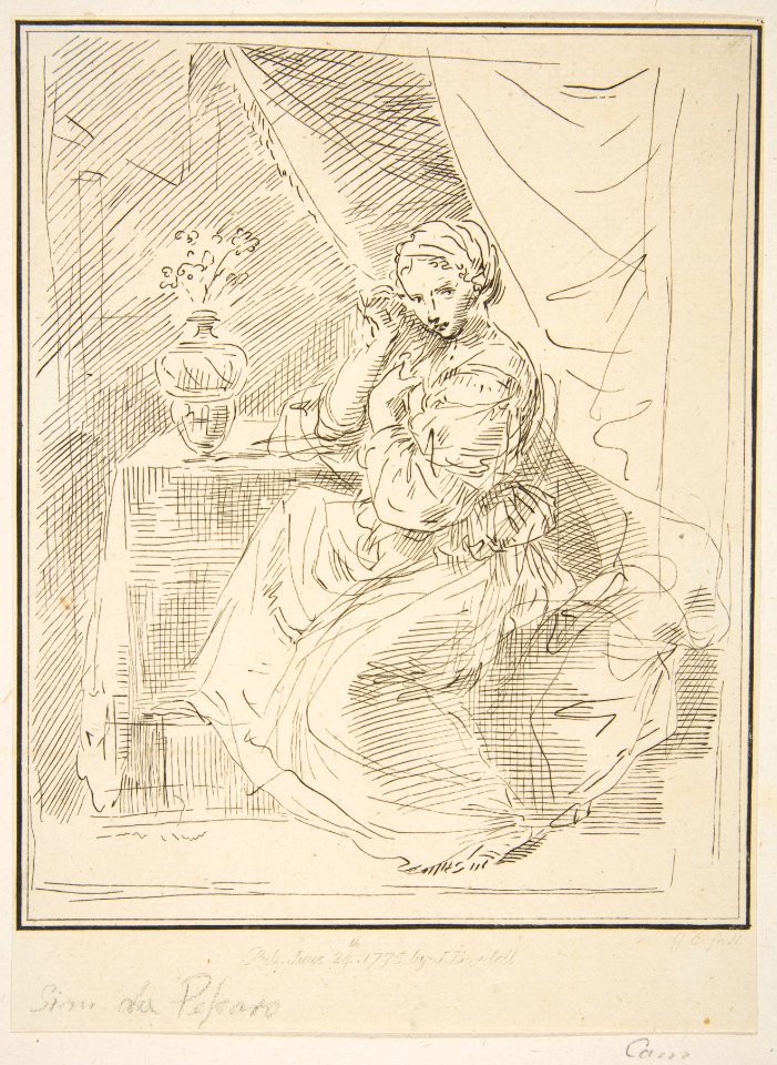 A female figure seated beside a flower vase MET DP815224