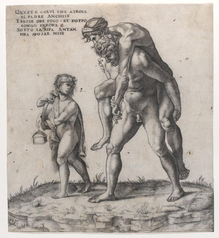 Aeneas rescuing Anchises, a young boy carrying a lantern at left Met DP885780