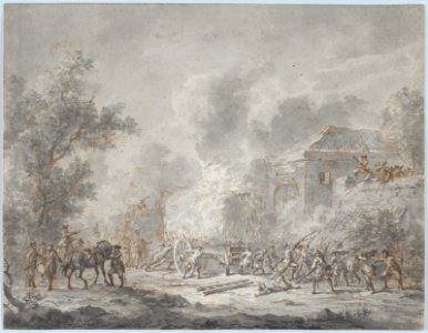 A Skirmish with Soldiers Near a Farm; Verso- Sketch with Soldiers MET DP875885