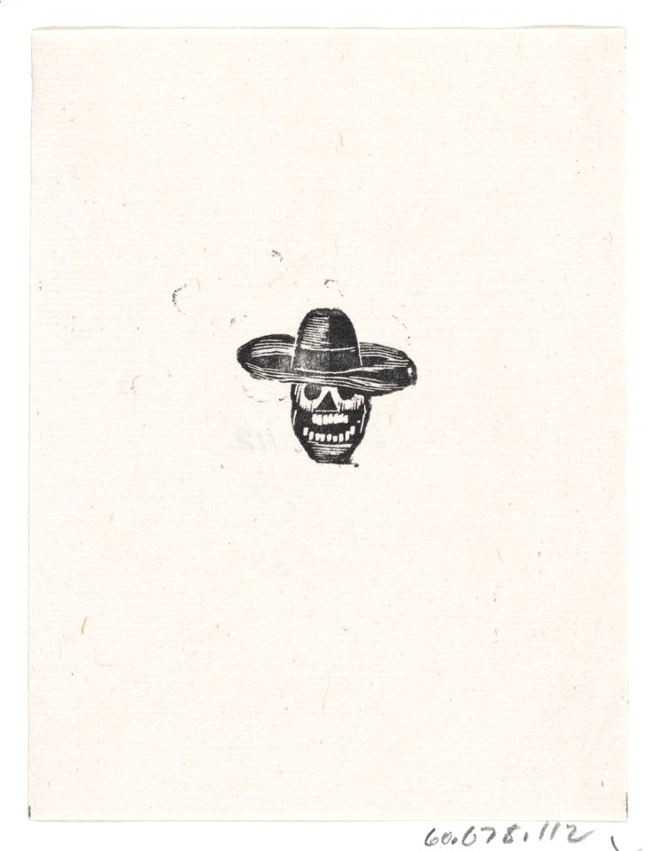 A skull wearing a wide brimmed hat MET DP869522