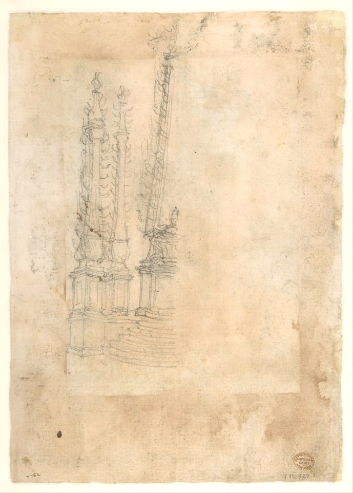 A Sheet of Studies with Architectural Motifs and Two Sketches for a Visitation (Recto). Sketch for a Funerary Monument (Verso) MET DP809550