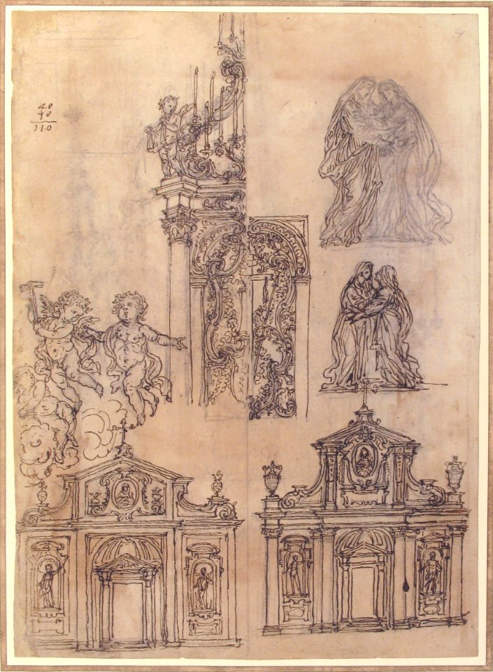 A Sheet of Studies with Architectural Motifs and Two Sketches for a Visitation (Recto). Sketch for a Funerary Monument (Verso) MET 1985.327.1 RECTO