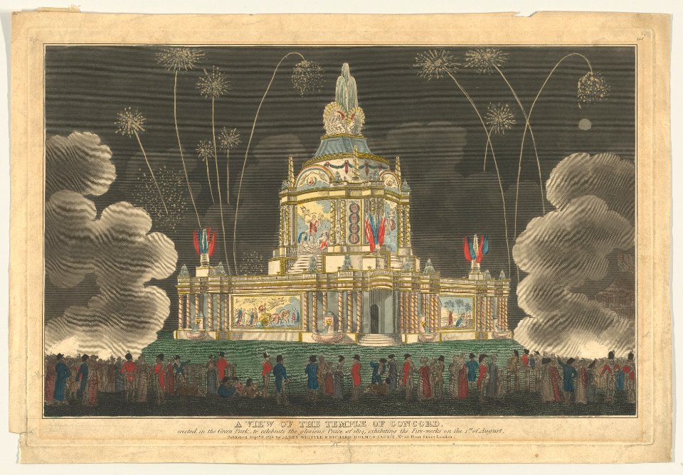 A View of the Temple of Concord Erected in the Green Park, to Celebrate the Glorious Peace of 1814, Exhibiting the Fireworks on the 1st of August MET DP856827