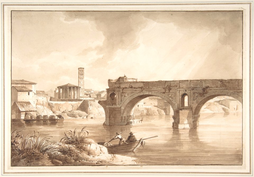 A View of the Tiber from the North Bank, with the Temple of Vesta, the Campanile of S. Maria in Cosmedin and the Ponte Rotto MET DP807621