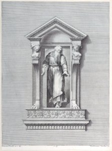 A standing man in a niche reaching forward with one arm Met DP885412