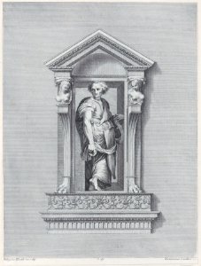 A standing man in a niche looking toward the left Met DP885409