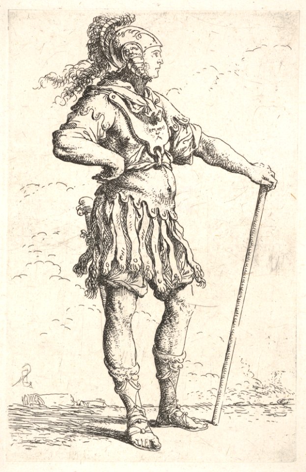 A warrior facing right wearing a plumed helmet and holding a staff, from the series 'Figurine' MET DP832607