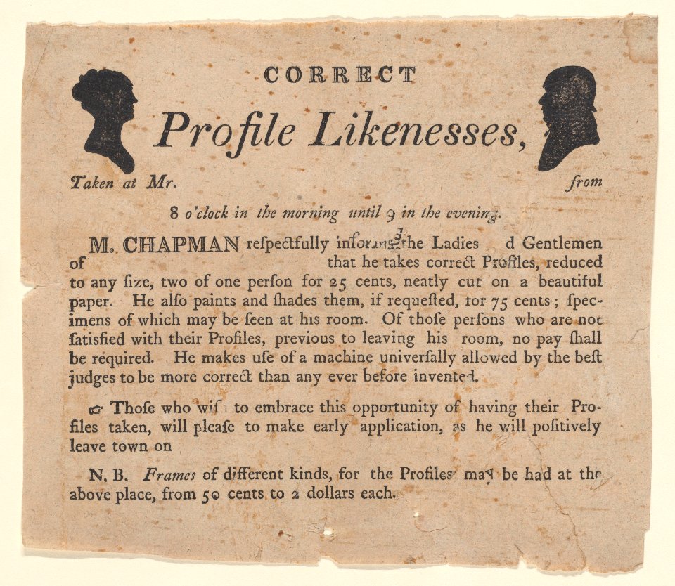 Advertisement for profile likenesses by Moses Chapman Met DP887394