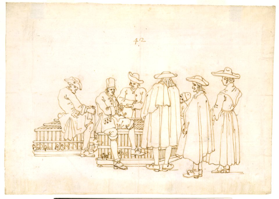 A Group of Figures Surrounding Two Bird-coops MET DT4241
