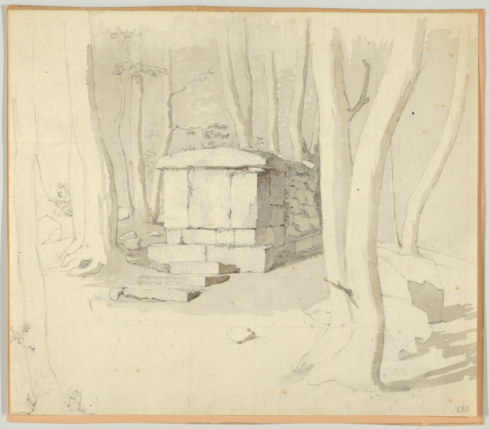 A Stone Tomb in a Forest; verso- Study of a Flower MET DP838067
