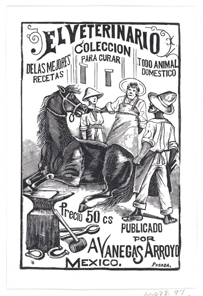 A group of people surrounding a horse, illustration for 'El Veterinario (The Veterinary- Collection of the best prescriptions for curing all domestic animals)' published by Antonio Vanegas Arroyo MET DP869505