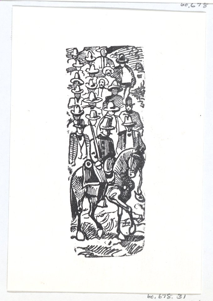 A group of men following a soldier on horseback with a sword MET DP869378