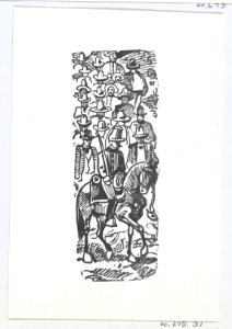A group of men following a soldier on horseback with a sword MET DP869378
