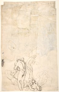 Abraham Entertaining the Three Angels (Genesis 18-1-15) (recto); A Couple Embracing, and Other (verso) MET DP810435