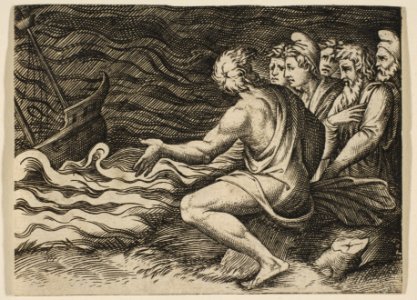 A group of figures at right witnessing a shipwreck MET DP818653