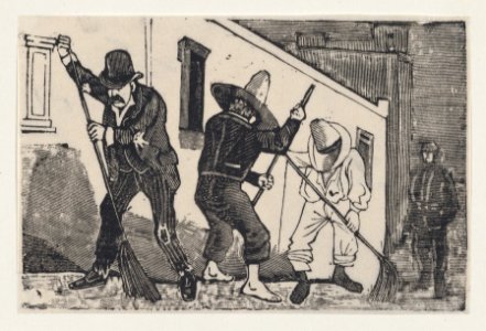 A group of men sweeping the street MET DP869367