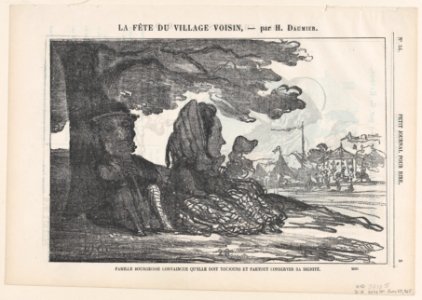 A bourgeois family convinced that they must preserve their dignity always and everywhere, from 'A celebration in the neighboring village,' published in Le Petit Journal pour Rire, June 24, 1865 MET DP877375