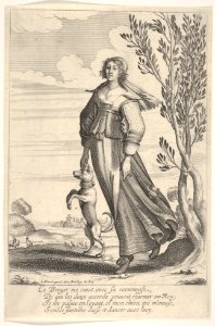 A shepherdess, accompanied by her dog, dancing to the sound of a cornemuse MET DP834196