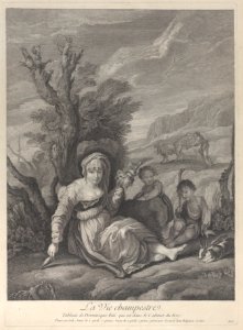 A country woman sitting in landscape with two boys at her side Met DP885770
