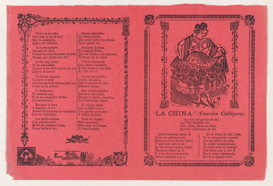 A broadsheet with a popular song 'La China' on the recto, on the verso the dance of 'Cuba Libre' MET DP869133